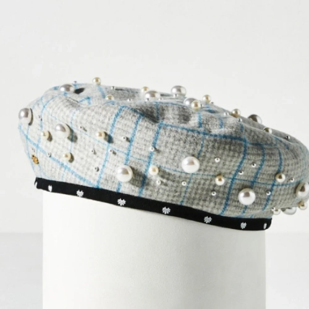 Lele SADOUGHI Embellished pearl plaid beret new without tags